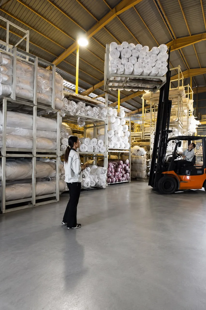 Packed rolls in warehouse